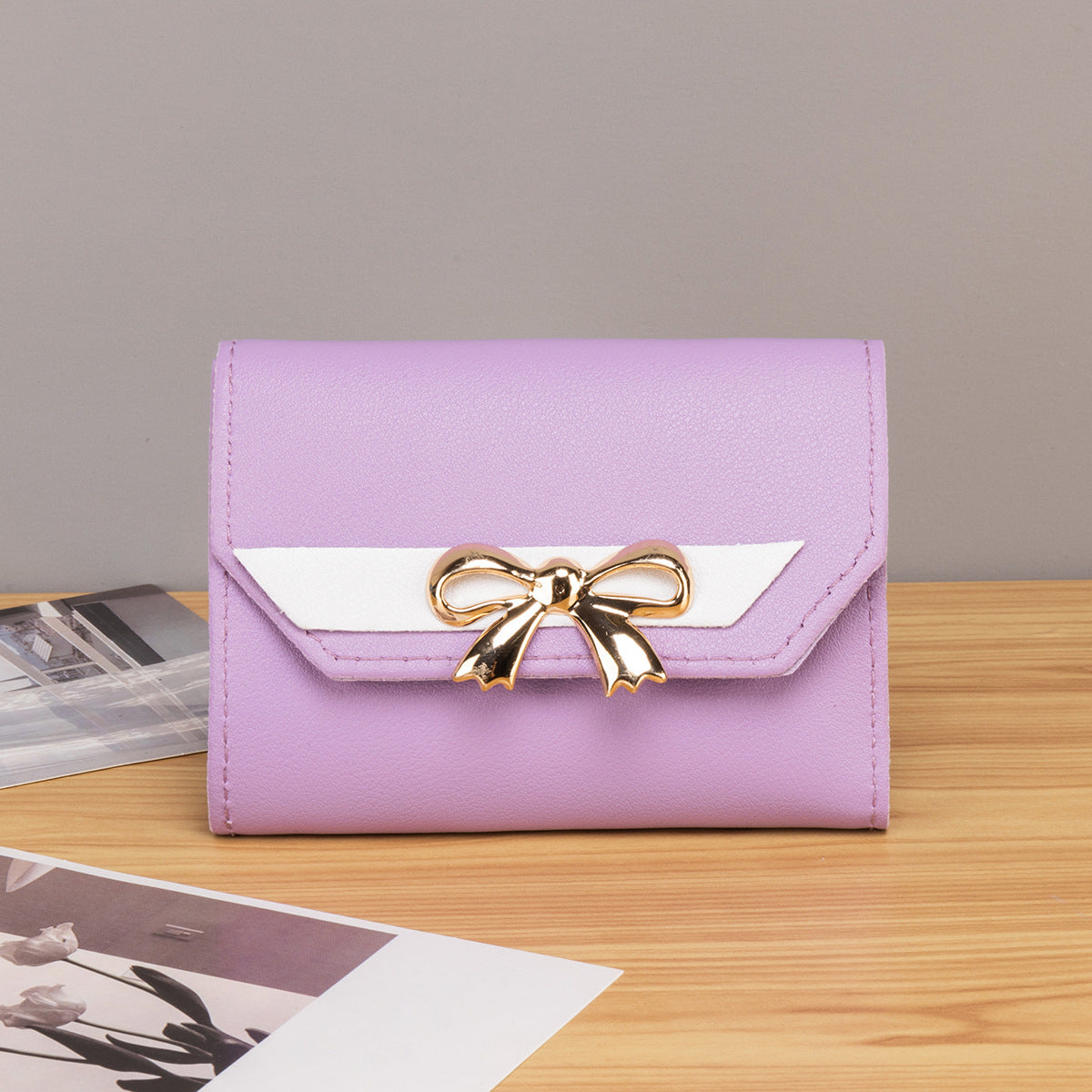 Women's Bow Short Three-fold Button Mini Cheap Bags