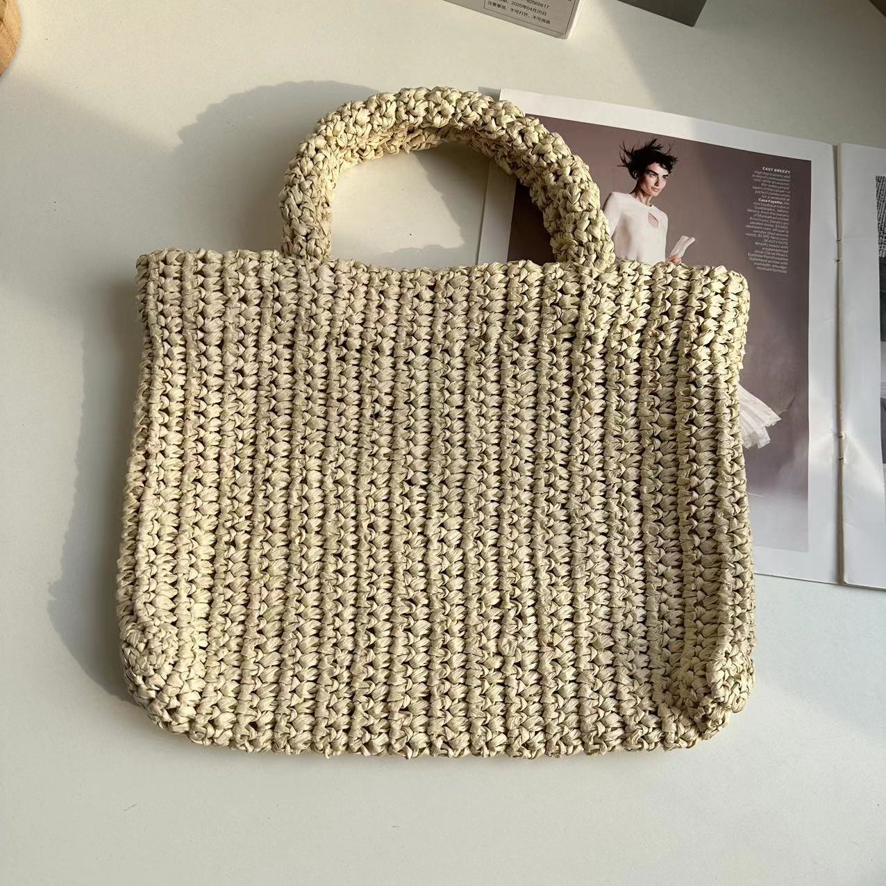 French Handmade Knitted Hand Portable Beach Handbags