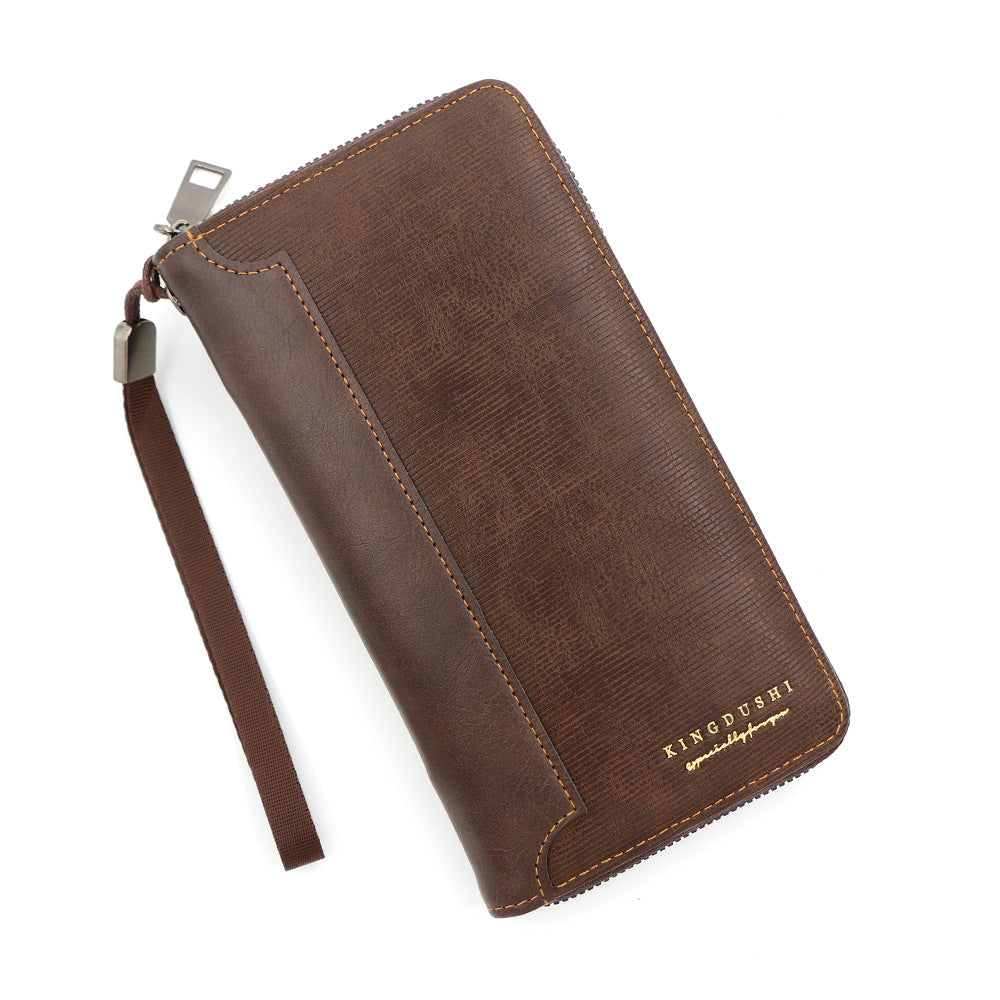 Men's Long Simple Leather Patchwork Clutch Mobile Card Holder