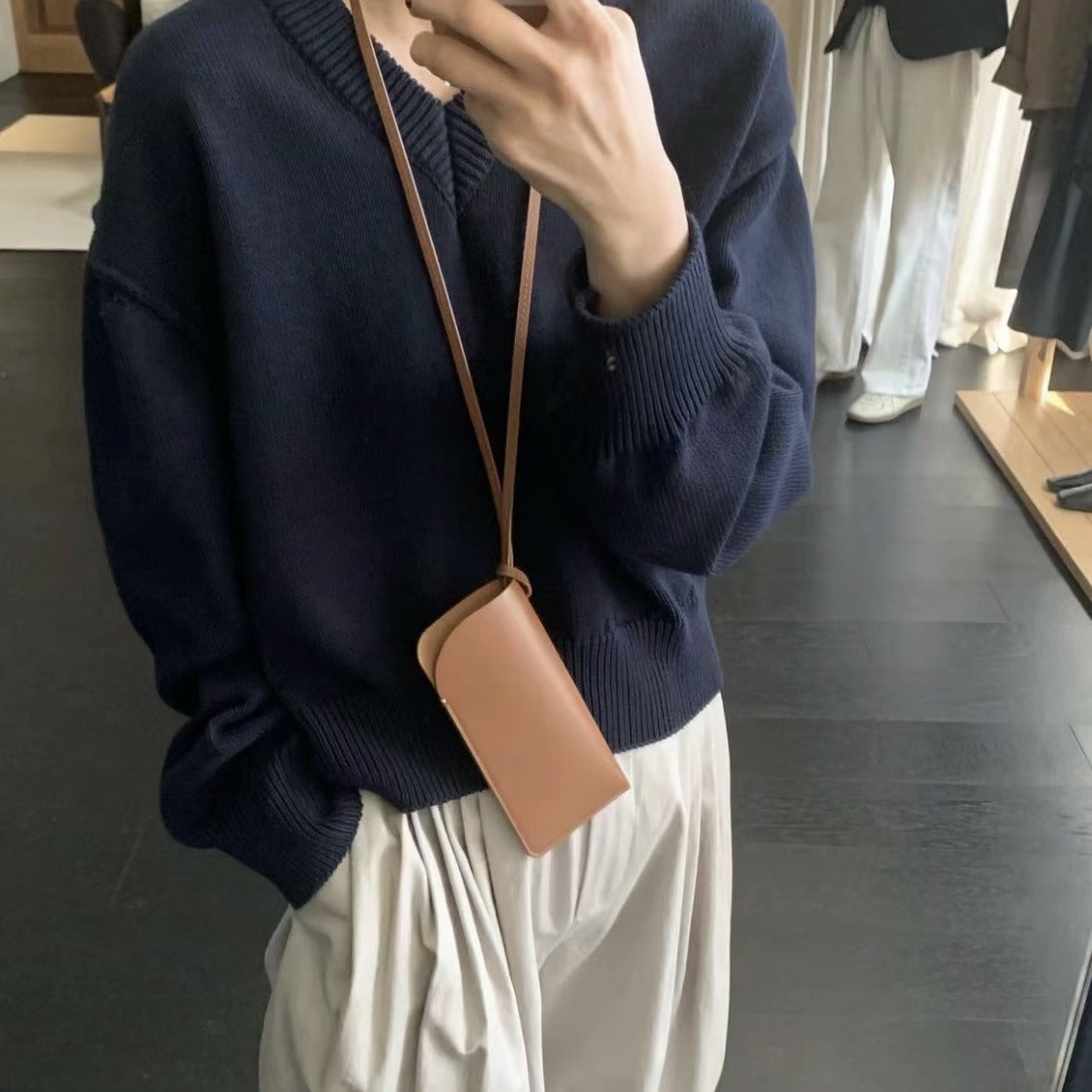 Leather Lanyard Glasses French Sunglasses Halter Small Square Bags