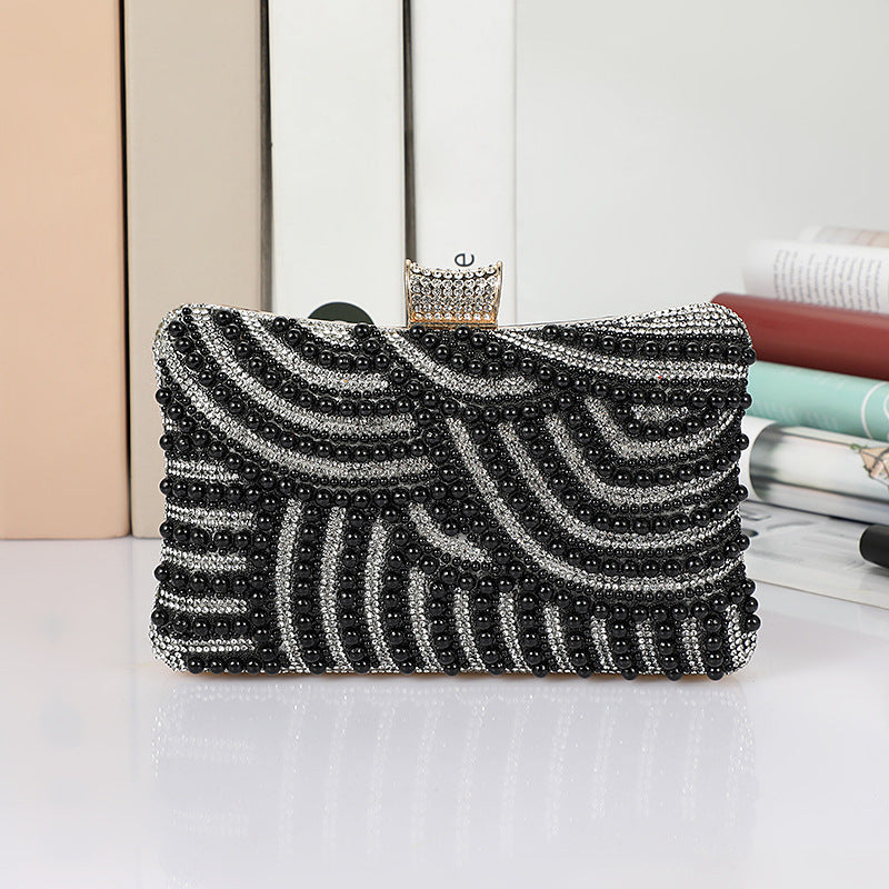 Dinner Fan Pearl Black White Female Evening Bags
