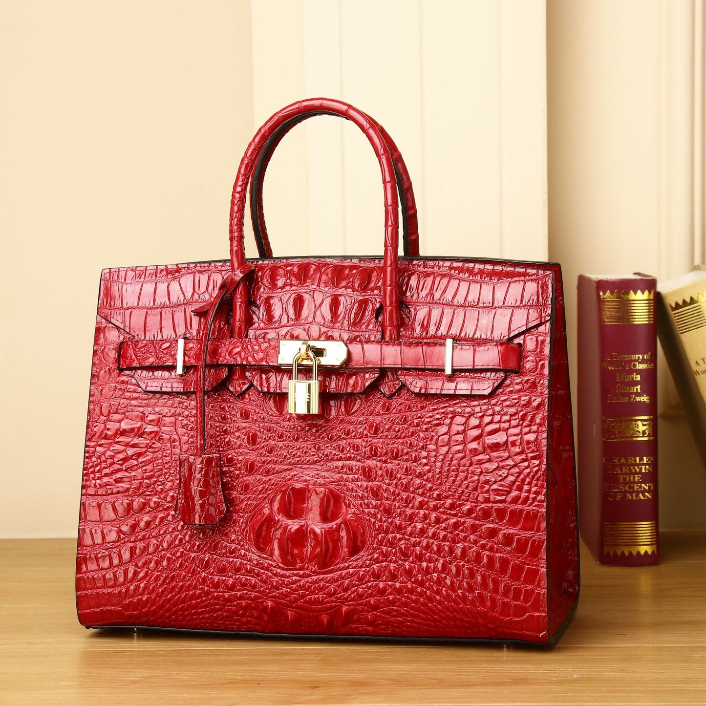 Women's Crocodile Leather Genuine Fashion Big Versatile Handbags