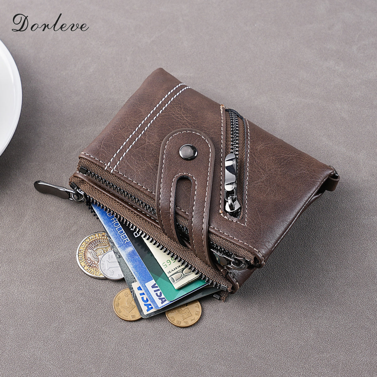 Men's Leather Short Zipper Hasp Billfold Men's Wallet
