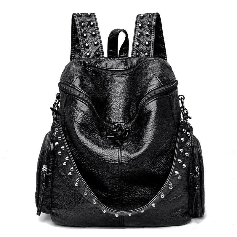 Fashion Studded Washed Leather Large Capacity Backpacks