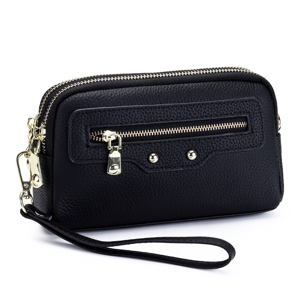 Women's Layer Cowhide Double Zipper For Multifunctional Clutch Women's Messenger Bag