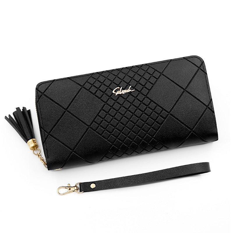 Women's Long Portable Mobile Simple Embossed Tassel Bags