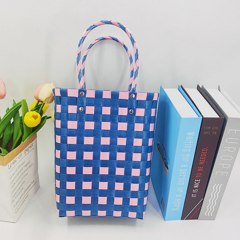 Stitching Plastic Woven Contrast Color Versatile Simple Fashion Vacation Leisure Women's Handbag