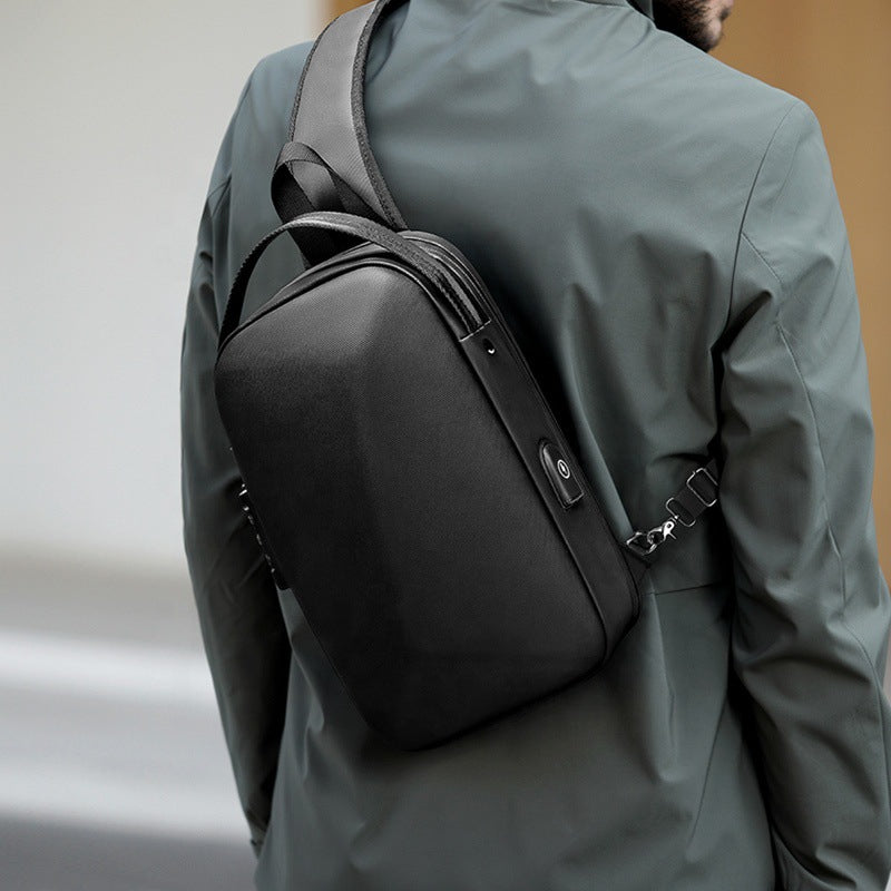 Men's Lightweight Trendy Street Polyhedron Rechargeable Fitness Men's Chest Bags