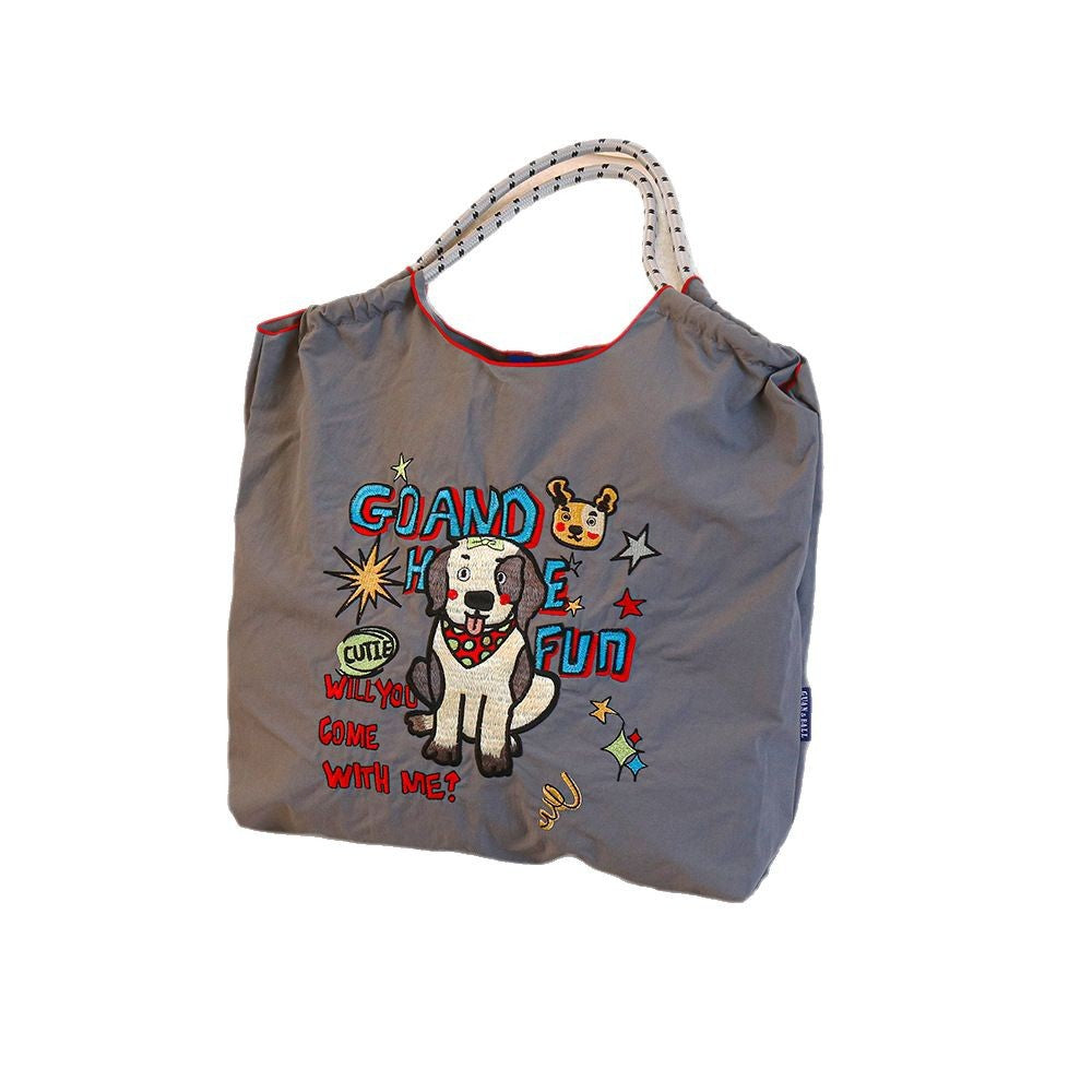 Nylon Needle Embroidered Fashion Commuter Large Capacity College Women's Shoulder Bag