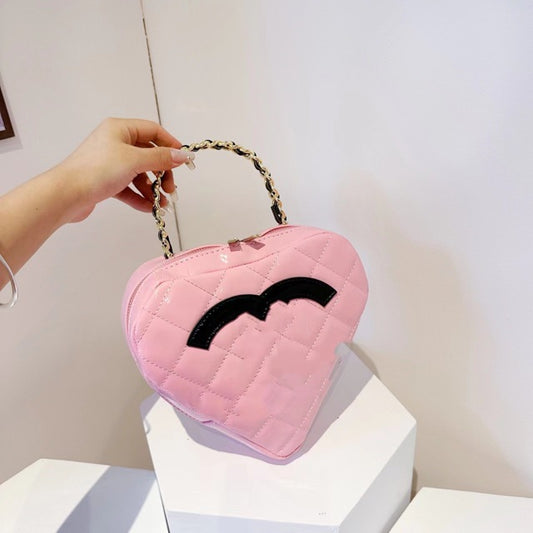 White Size Love Heart Patent Leather Handbags