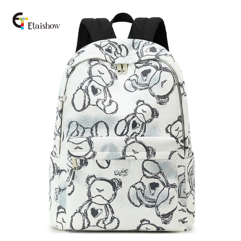 Women's For Junior Cute Cat Print Large Backpacks
