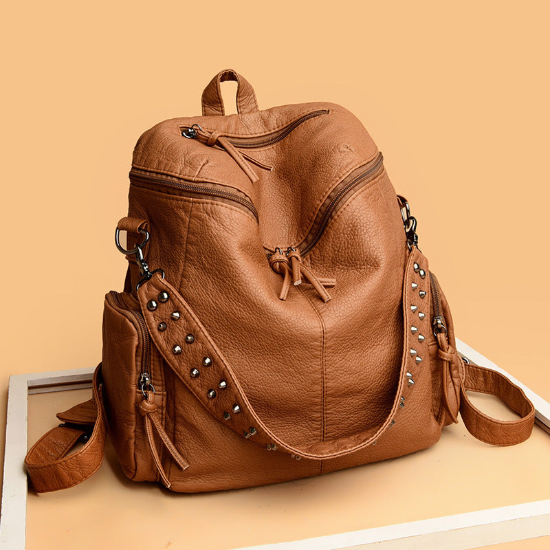 Fashion Studded Washed Leather Large Capacity Backpacks