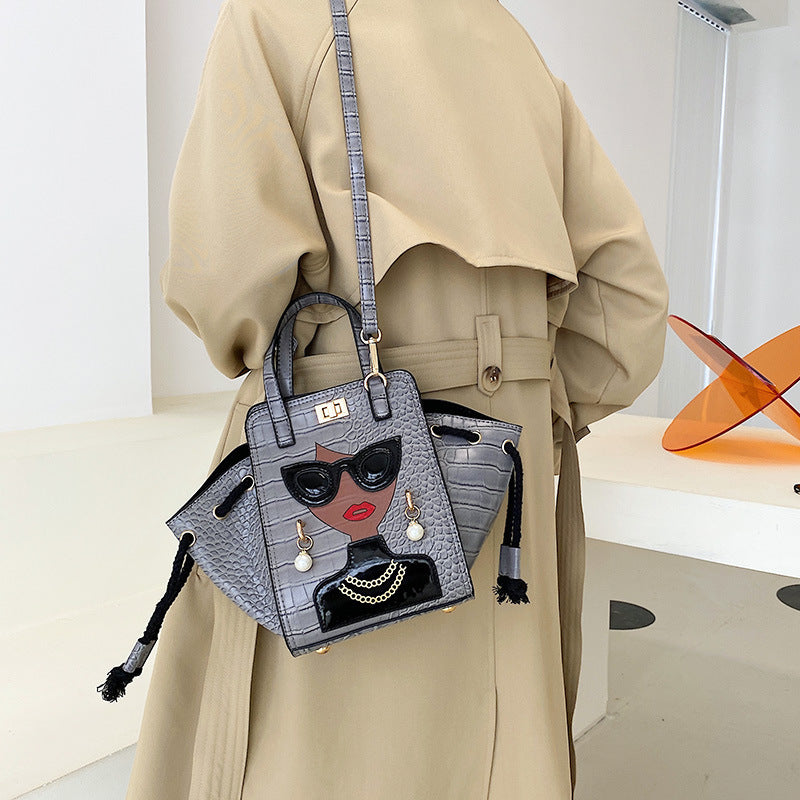 Women's Stone Pattern Cartoon Young Pearl Rivets Bags