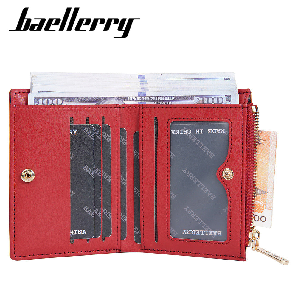 Women's Color Short Snap Button Zipper Edge Purses