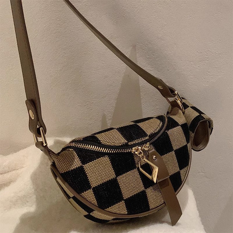 Women's High Sense Large Capacity Retro Chessboard Grid Women's Messenger Bag