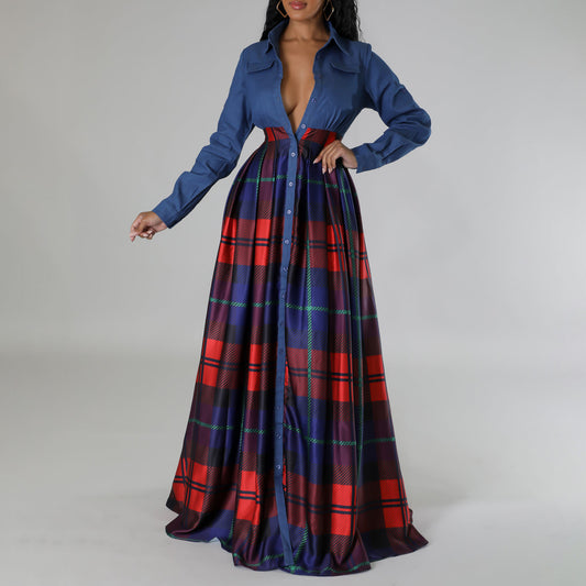 Women's Winter Fashion Casual Printing Lapel Shirtdress Dresses