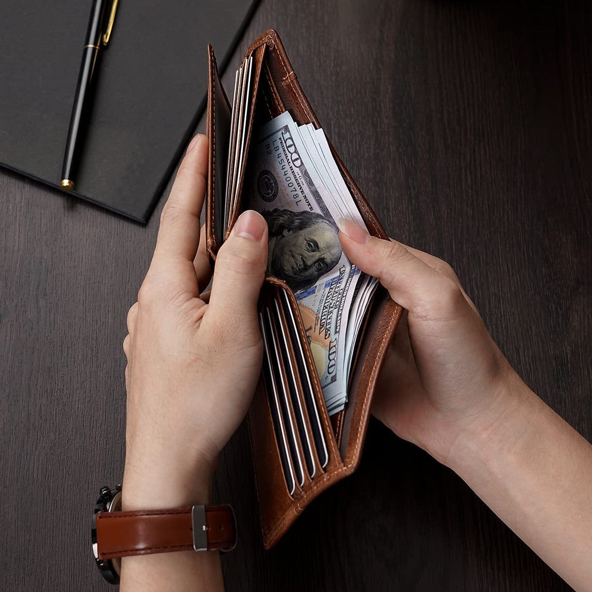 Men's First Layer Short Carbon Fiber Cowhide Men's Wallets