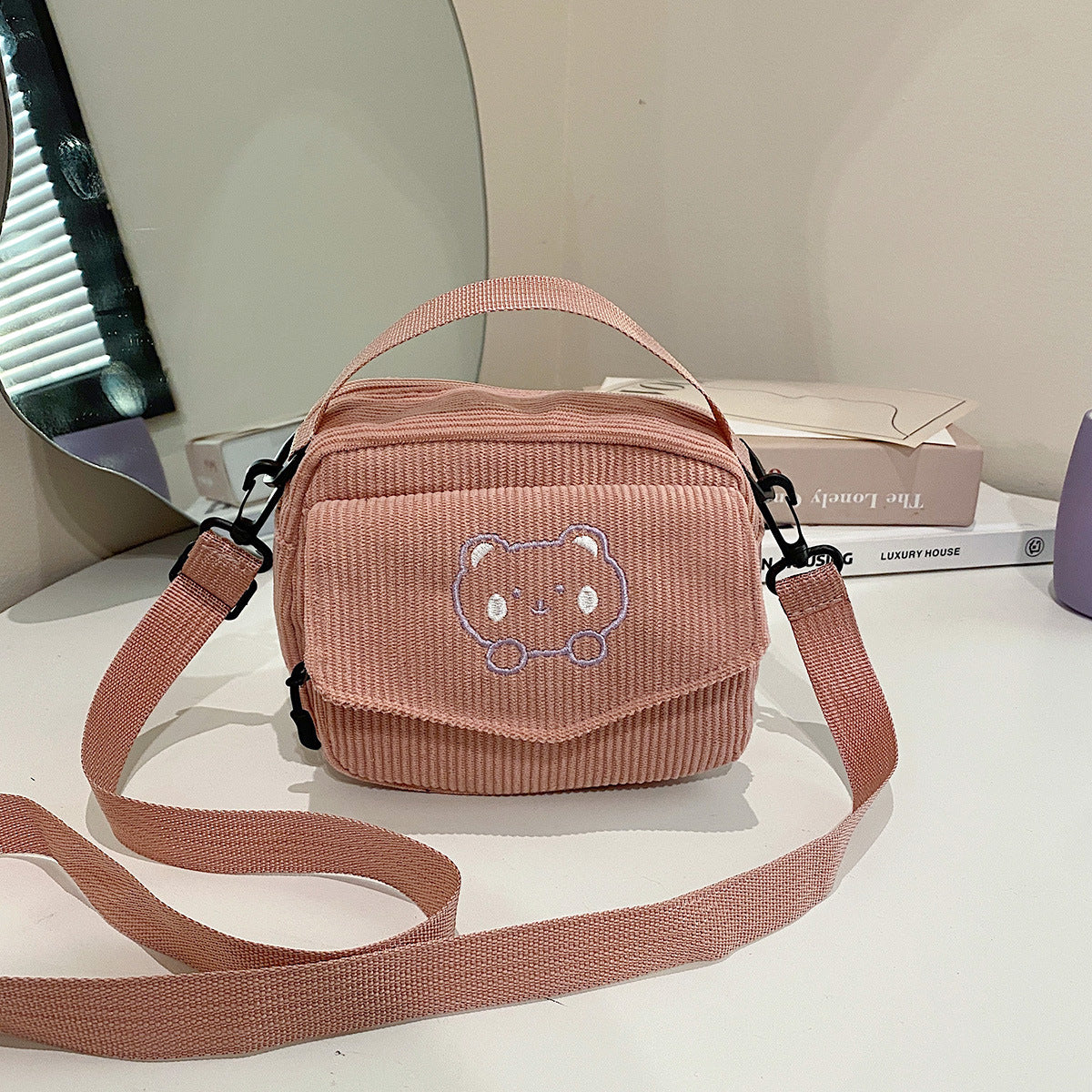Cute Mori Corduroy Cartoon Canvas Niche Women's Shoulder Bag