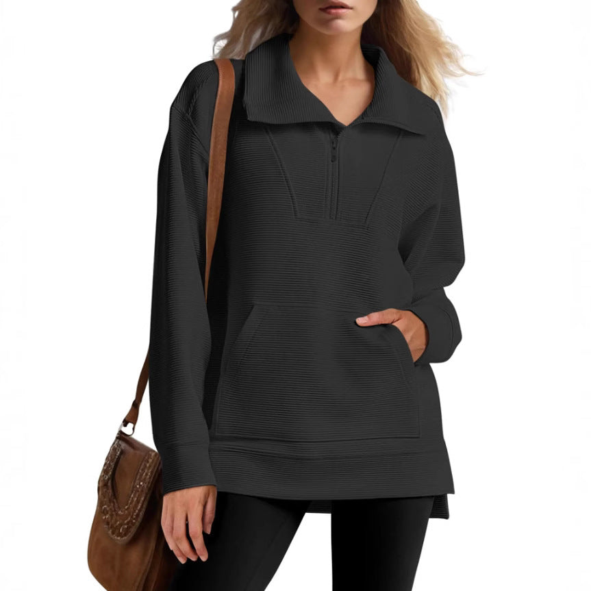 Color Half Zipper Lapel Loose Casual Sweaters