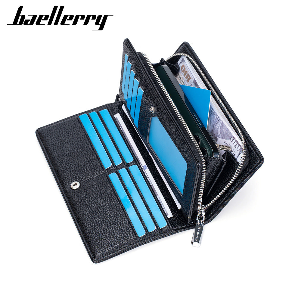 Men's Long Business Litchi Pattern Zipper Multi Men's Wallets
