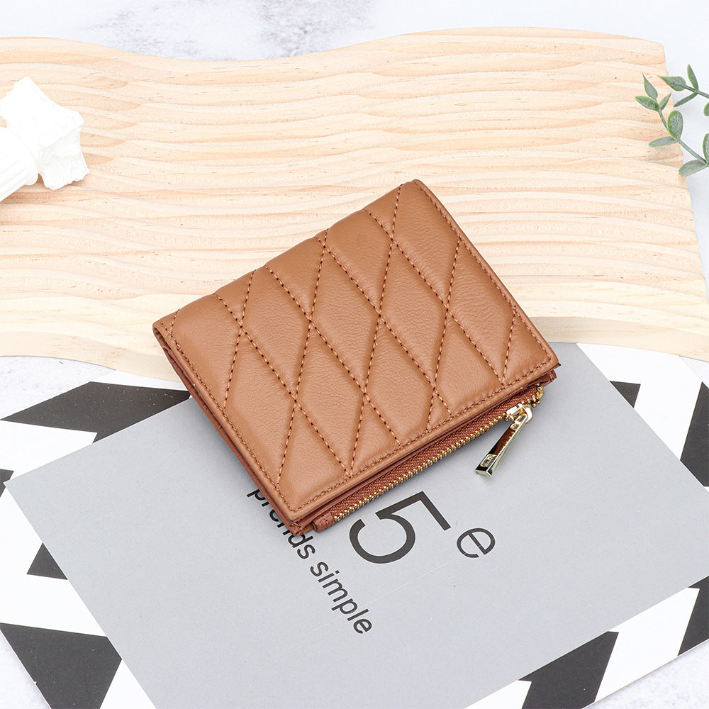 Women's Sheepskin Multiple Slots Fold Genuine Leather Ladies Wallet
