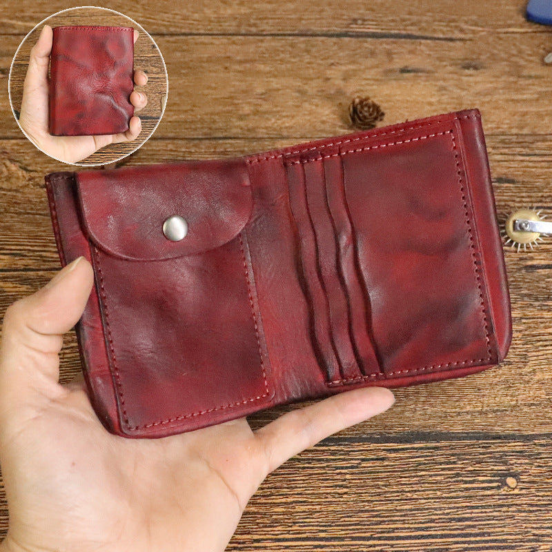 Men's Distressed Vegetable Tanning Leather Washed Simple Men's Wallets