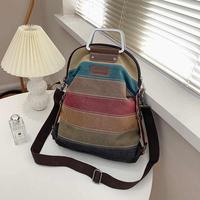Stripe Contrast Color Canvas Fashion Retro Backpacks