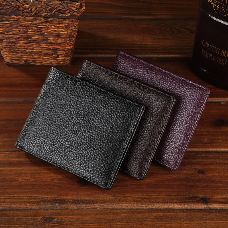 Men's First Layer Cowhide Leather Lychee Pattern Direct Wholesale Large Single Men's Wallet