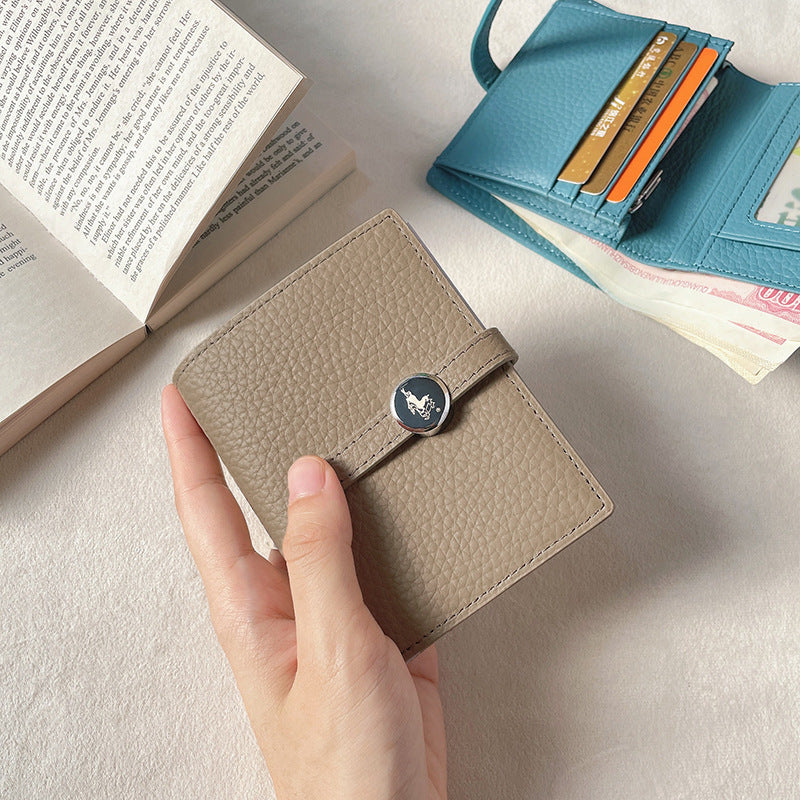 Women's Green Simple Short Thin Solid Color Cowhide Ladies Wallets