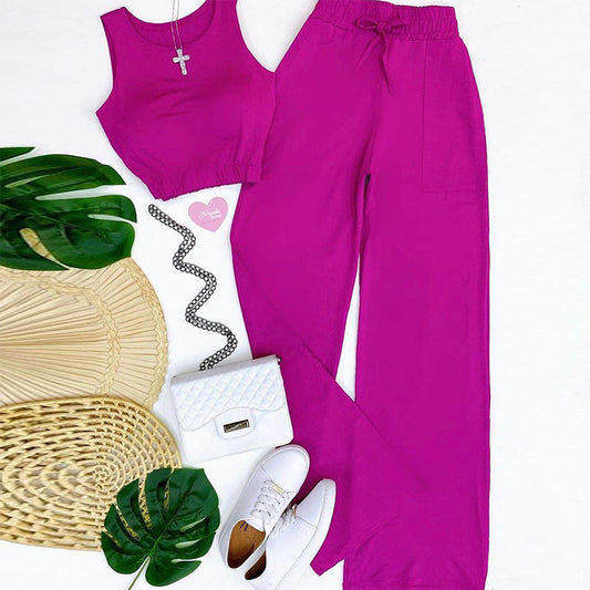 Women's Sweet Solid Color Drawstring High Waist Straight Fashion Suits