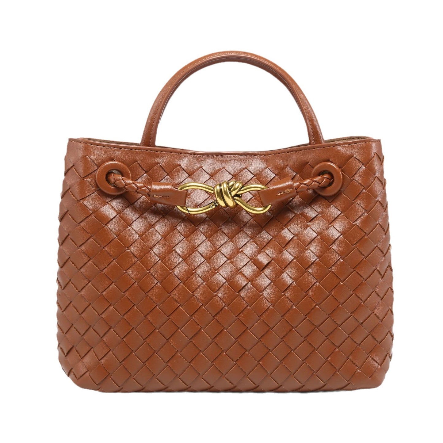 Women's Metal Cord Fastener Woven Portable Large Handbags