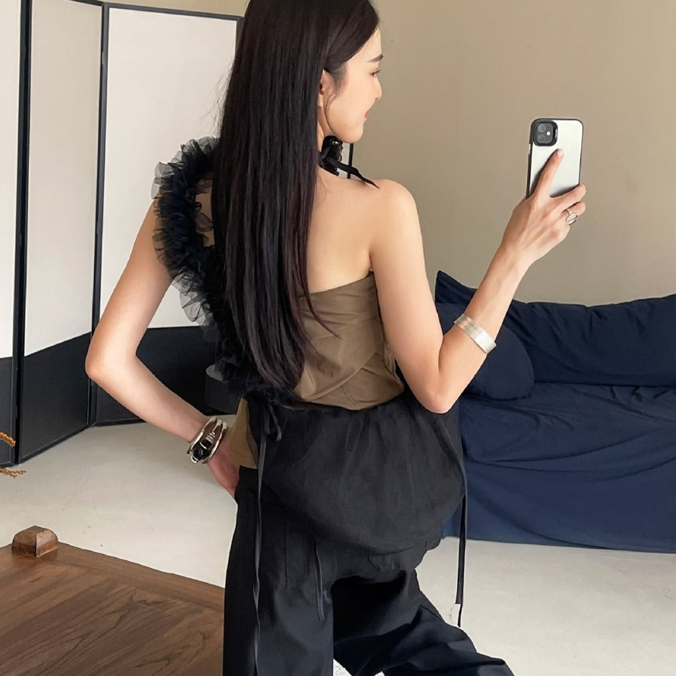 Portable Drawstring Design Sweet Lotus Leaf Crossbody Bags