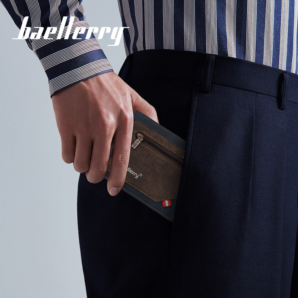 Men's Short Business Contrast Color Zipper Pocket Multiple Men's Wallet