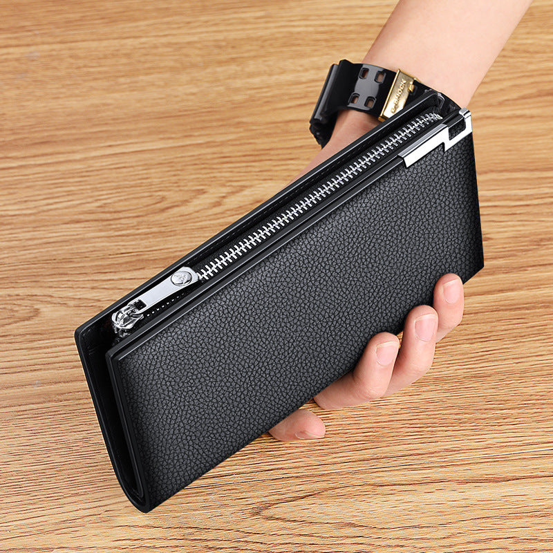 Men's Paul Long Genuine Leather Cowhide Zipper Card Holder