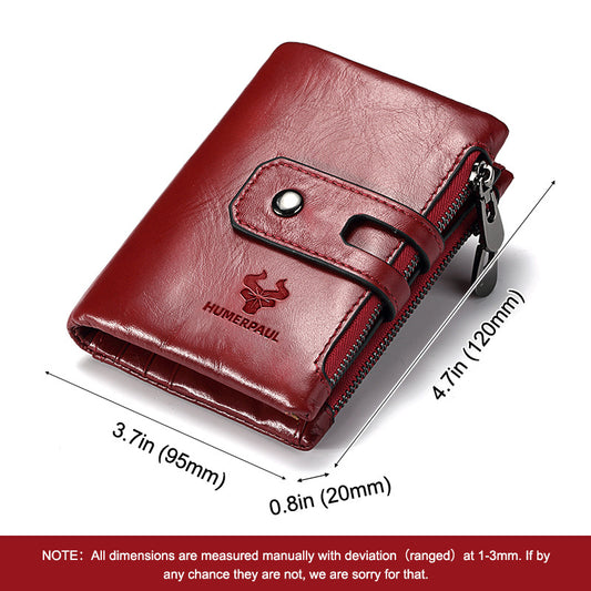 Men's Paul Double Zipper First Layer Cowhide Men's Wallets