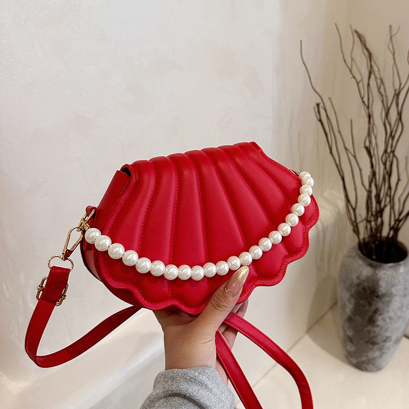 Women's Spring Korean Style Western Niche Pearl Shell Street Shoulder Bags