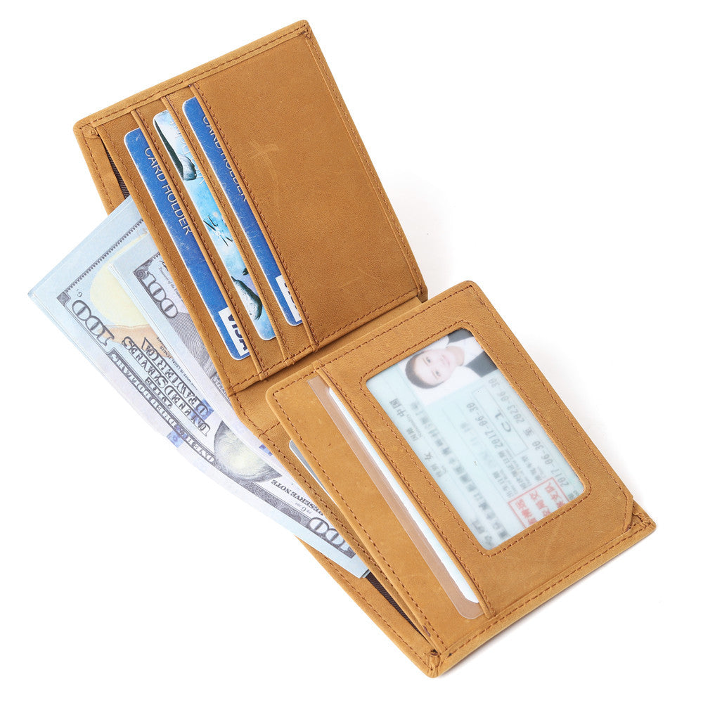 Men's Retro Crazy Horse Leather Genuine Laser Men's Wallets