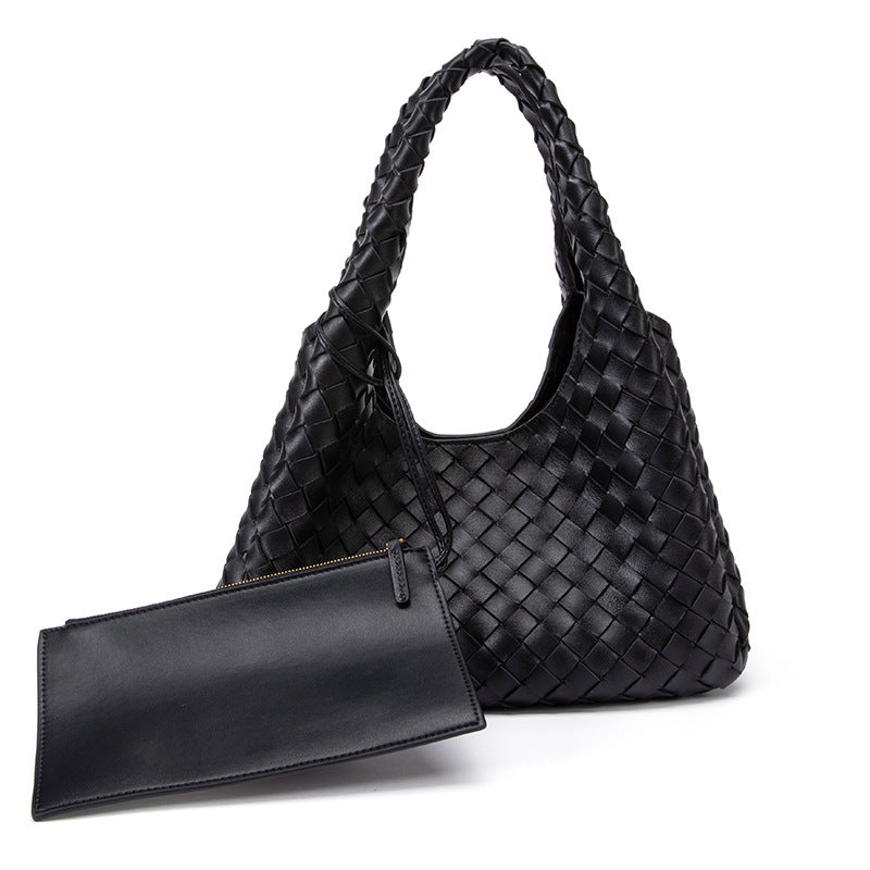 Women's Trendy Sheepskin Handmade Double-sided Woven Hand-held Women's Handbag