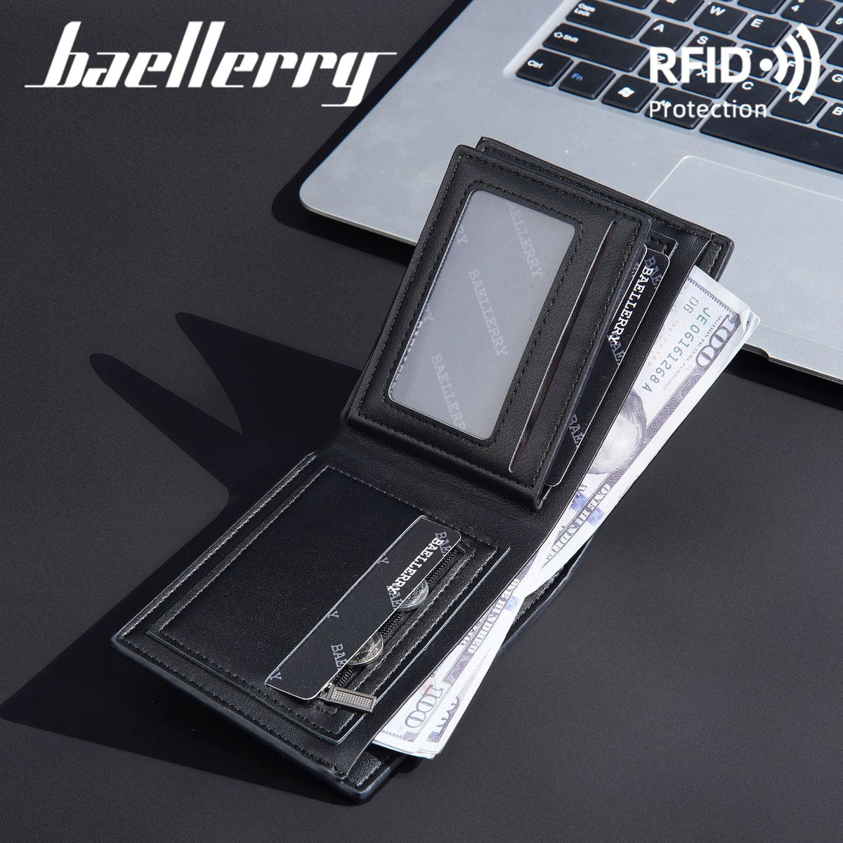 Men's Short Carbon Fiber Pattern Open Zipper Men's Wallet