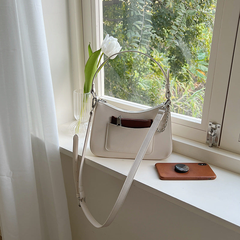 Women's Design Contrast Color Chain Pocket French Crossbody Bags