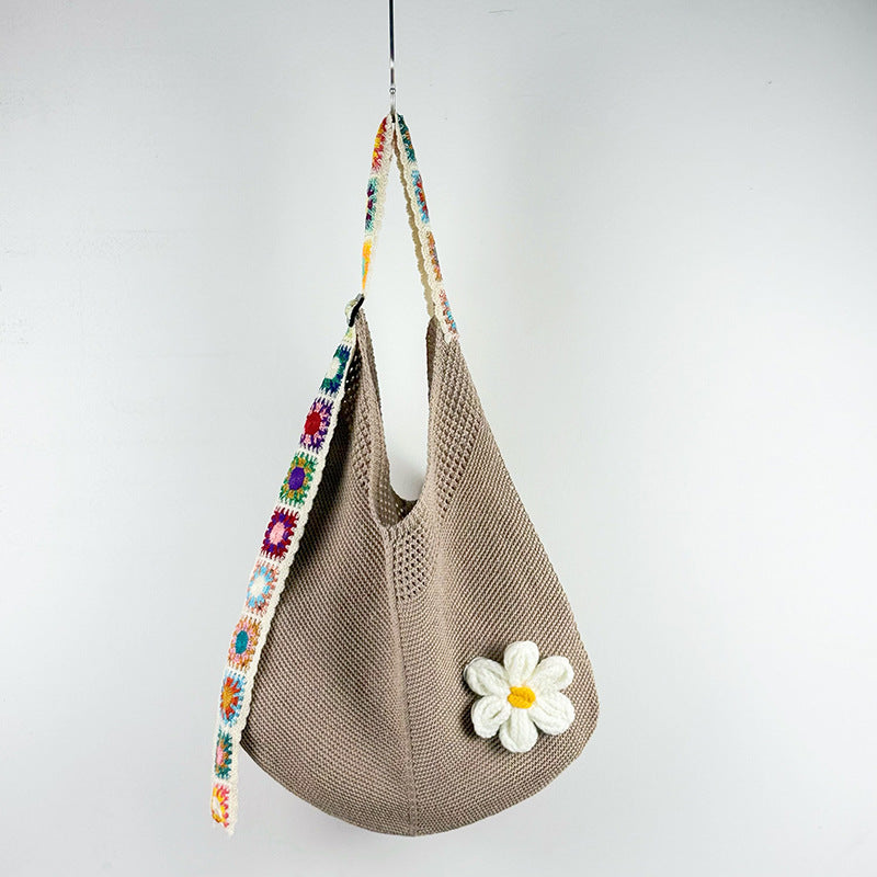 Women's Woven Knitted Hollow Flower Beach Bohemian Women's Shoulder Bag