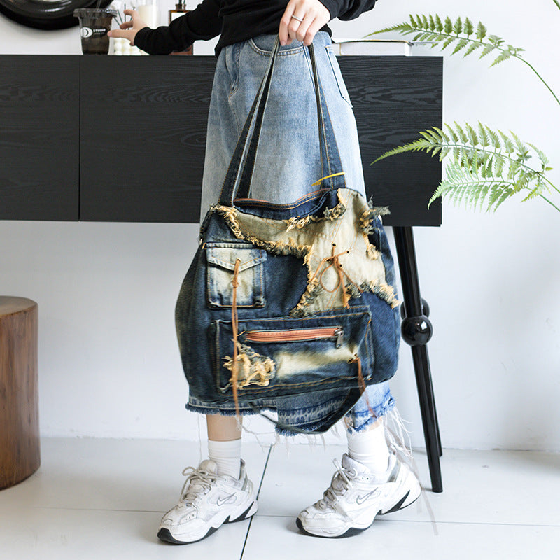 Retro Jean Large Capacity Commuter Distressed Crossbody Bags