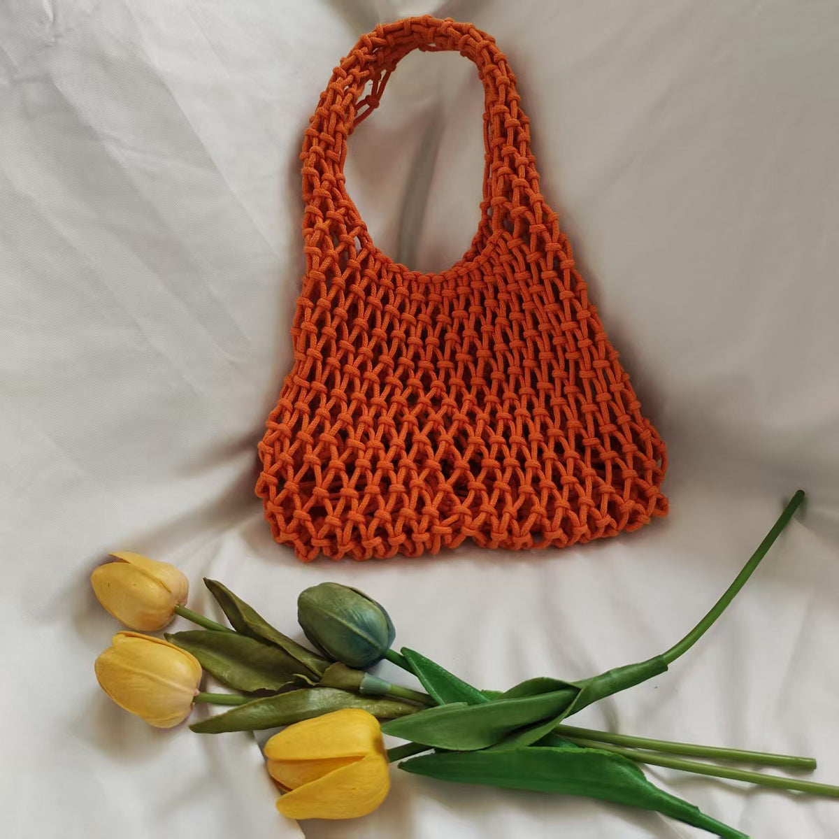 Handmade Woven Cotton String Hollow Style Fresh Bags