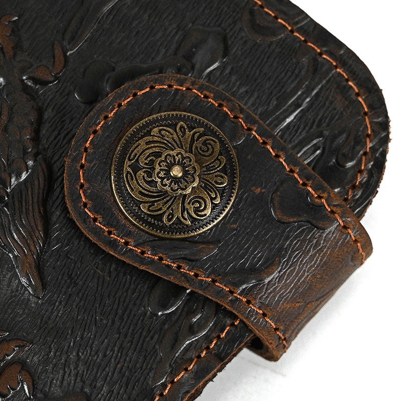 Men's Crazy Horse Leather Long Genuine Iron Men's Wallets