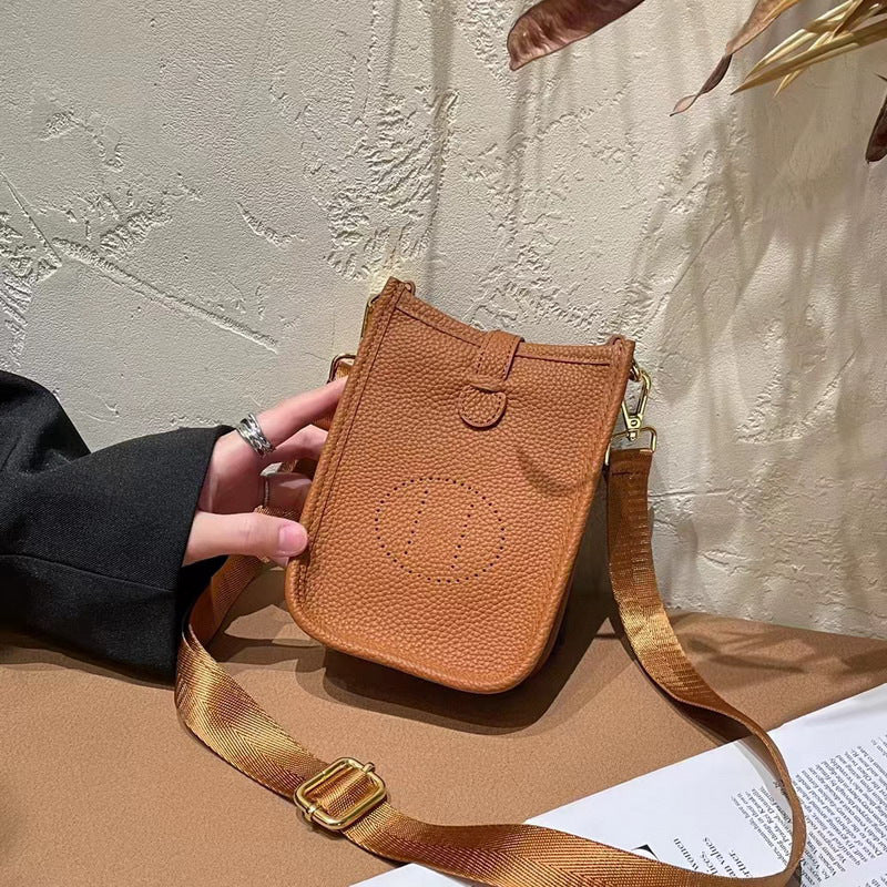 Layer Cowhide Lychee Pattern Unisex Leather Phone Bags