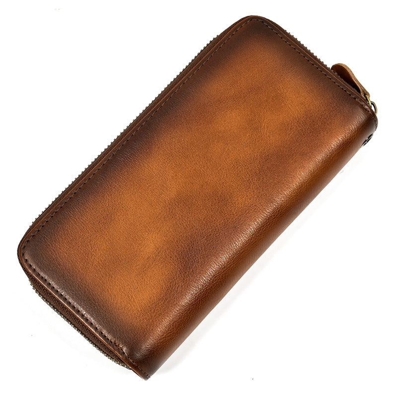 Men's Crazy Horse Leather Long Real Zipper Cowhide Men's Wallets