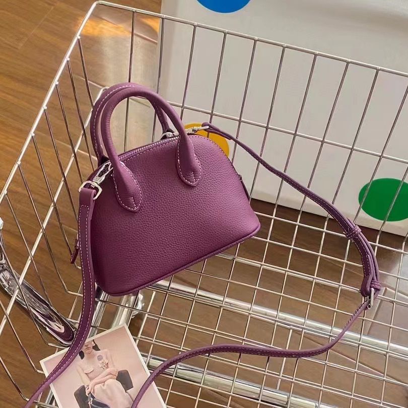 Layer Cowhide Shell Simple Fashion Bowling Mini Handbags