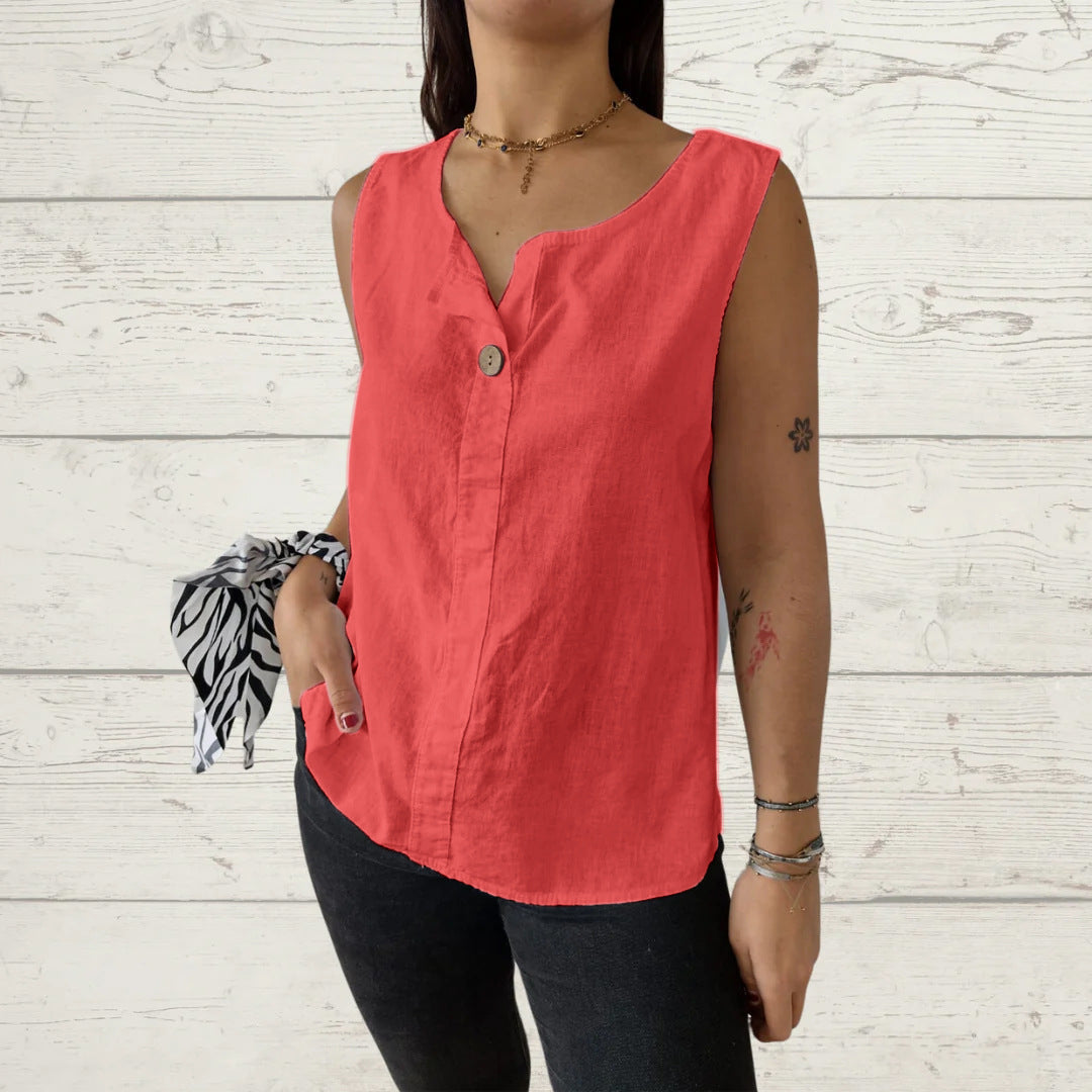 Women's Summer Loose Shirt Cotton Linen Button Vests