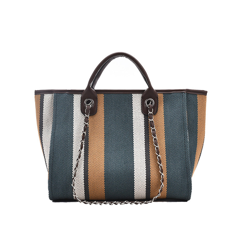 Women's Large Capacity Striped Chain Tide Class Women's Shoulder Bag