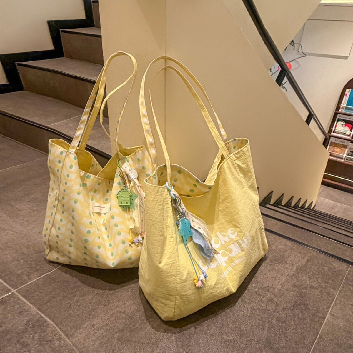 Women's Style Red Plaid Canvas Large Capacity Letter Double-sided Bags